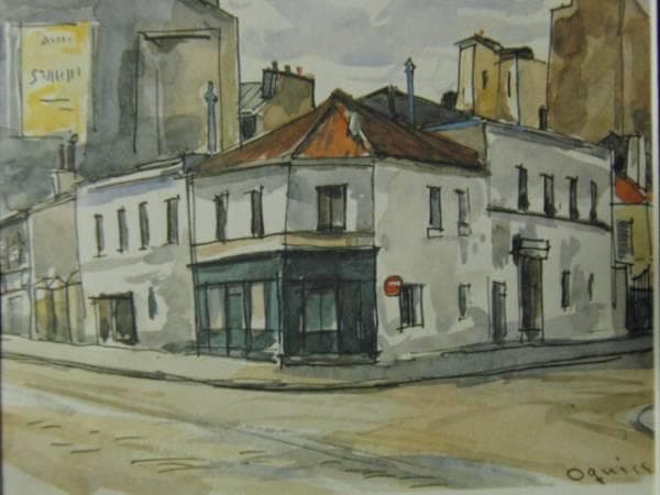 荻須高徳、アニエール、素描スケッチ、版上サイン入、新品額付