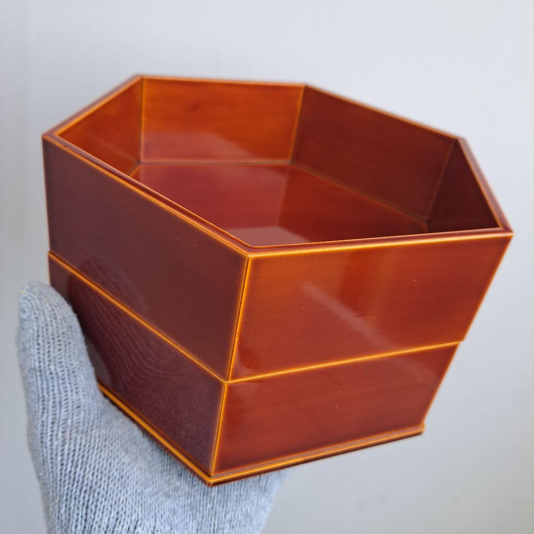 【飛騨春慶塗　六角\"二段重箱】天然木製　長期保管品