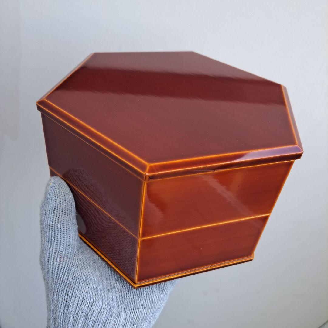 【飛騨春慶塗　六角\"二段重箱】天然木製　長期保管品