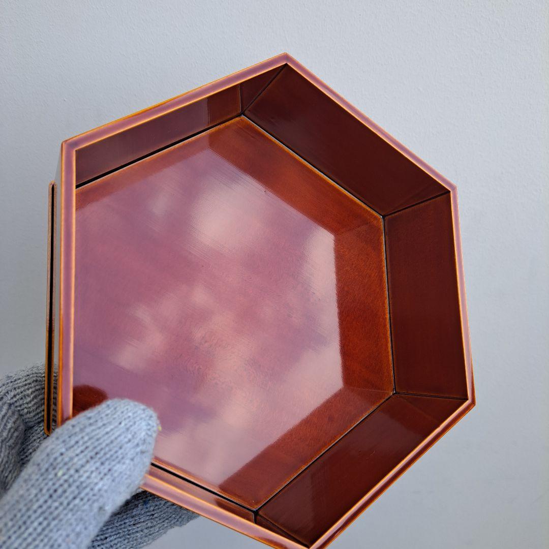 【飛騨春慶塗　六角\"二段重箱】天然木製　長期保管品