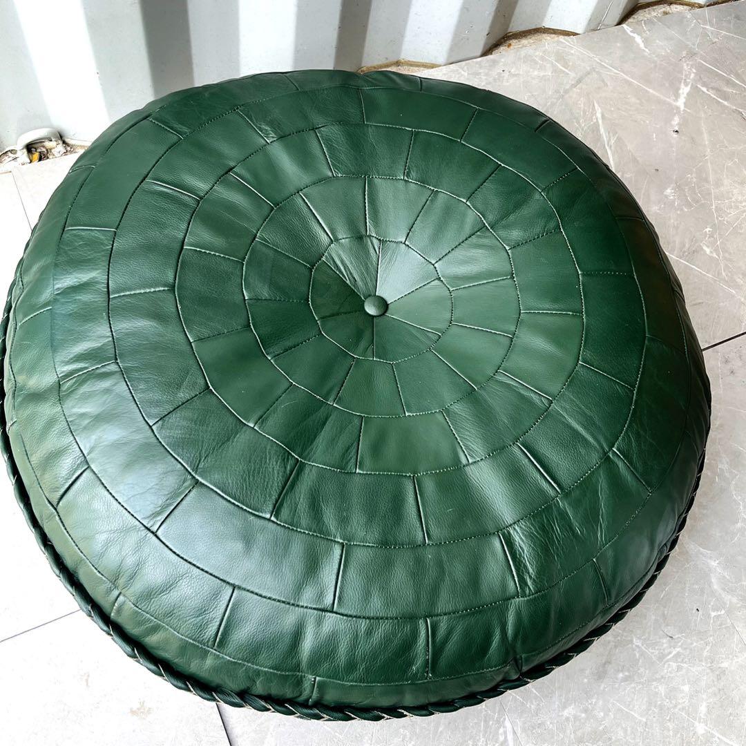 取付無料！カンディハウス グリーン本革 カワクッション 円形レザー座布団✨