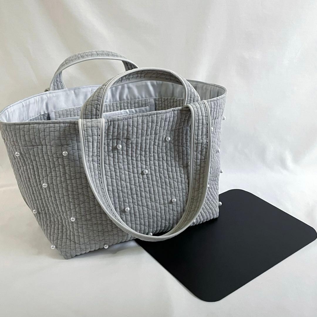 ヌビバッグ⭐︎ガーデン　パール　ライトグレー　ダブルハンドル底板♡マグネット