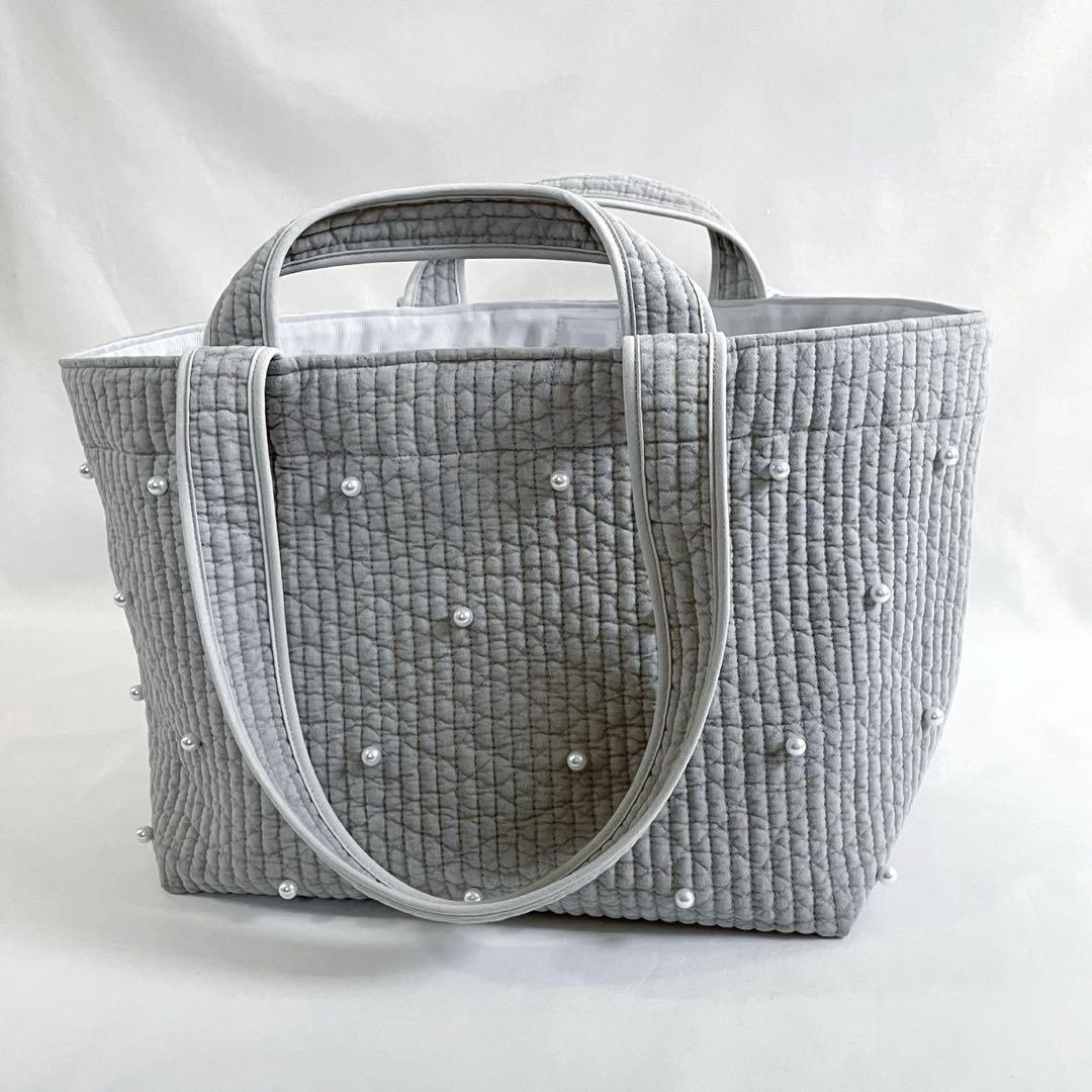 ヌビバッグ⭐︎ガーデン　パール　ライトグレー　ダブルハンドル底板♡マグネット