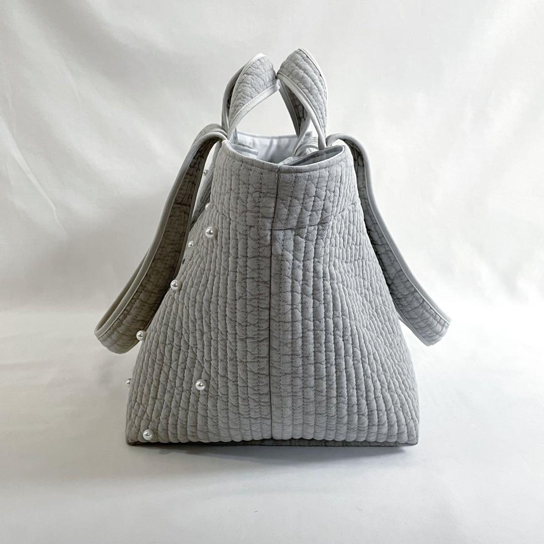 ヌビバッグ⭐︎ガーデン　パール　ライトグレー　ダブルハンドル底板♡マグネット