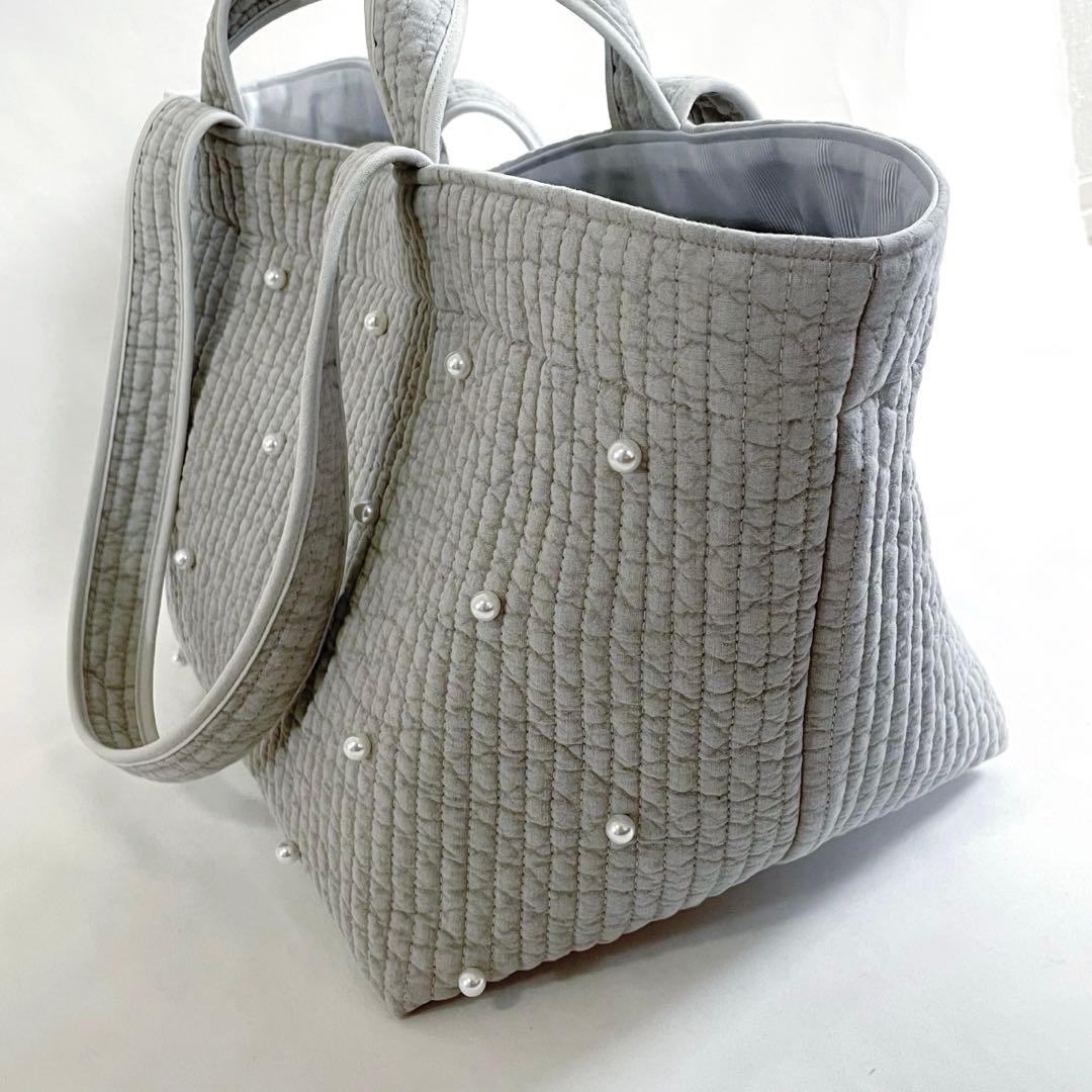 ヌビバッグ⭐︎ガーデン　パール　ライトグレー　ダブルハンドル底板♡マグネット