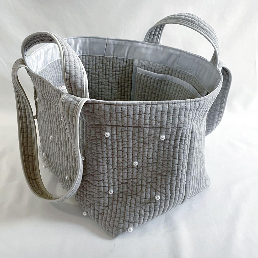 ヌビバッグ⭐︎ガーデン　パール　ライトグレー　ダブルハンドル底板♡マグネット