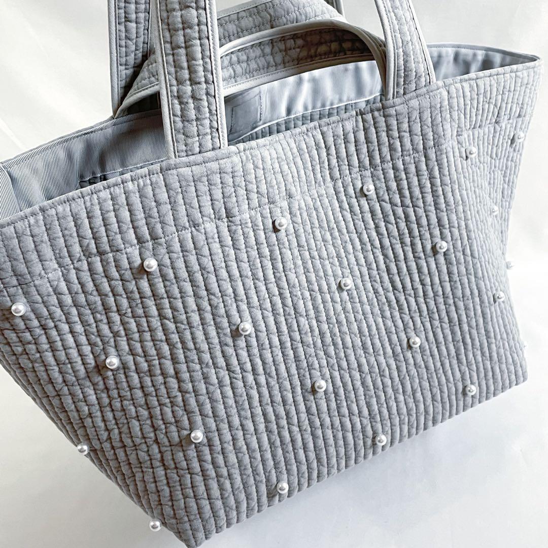 ヌビバッグ⭐︎ガーデン　パール　ライトグレー　ダブルハンドル底板♡マグネット