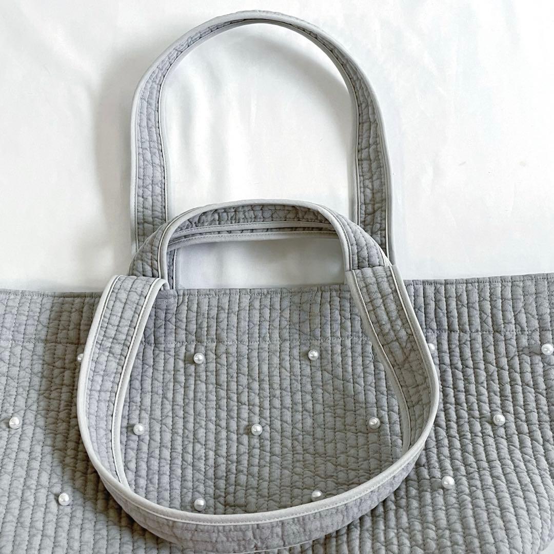 ヌビバッグ⭐︎ガーデン　パール　ライトグレー　ダブルハンドル底板♡マグネット