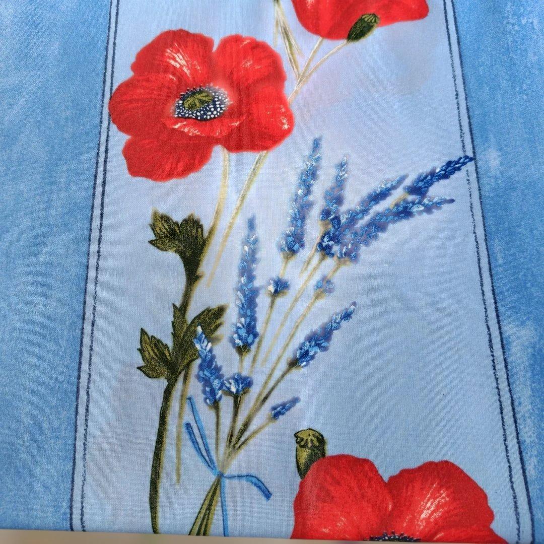 南仏プロバンスプリントテーブルクロス「ポピーとラベンダーブルー」