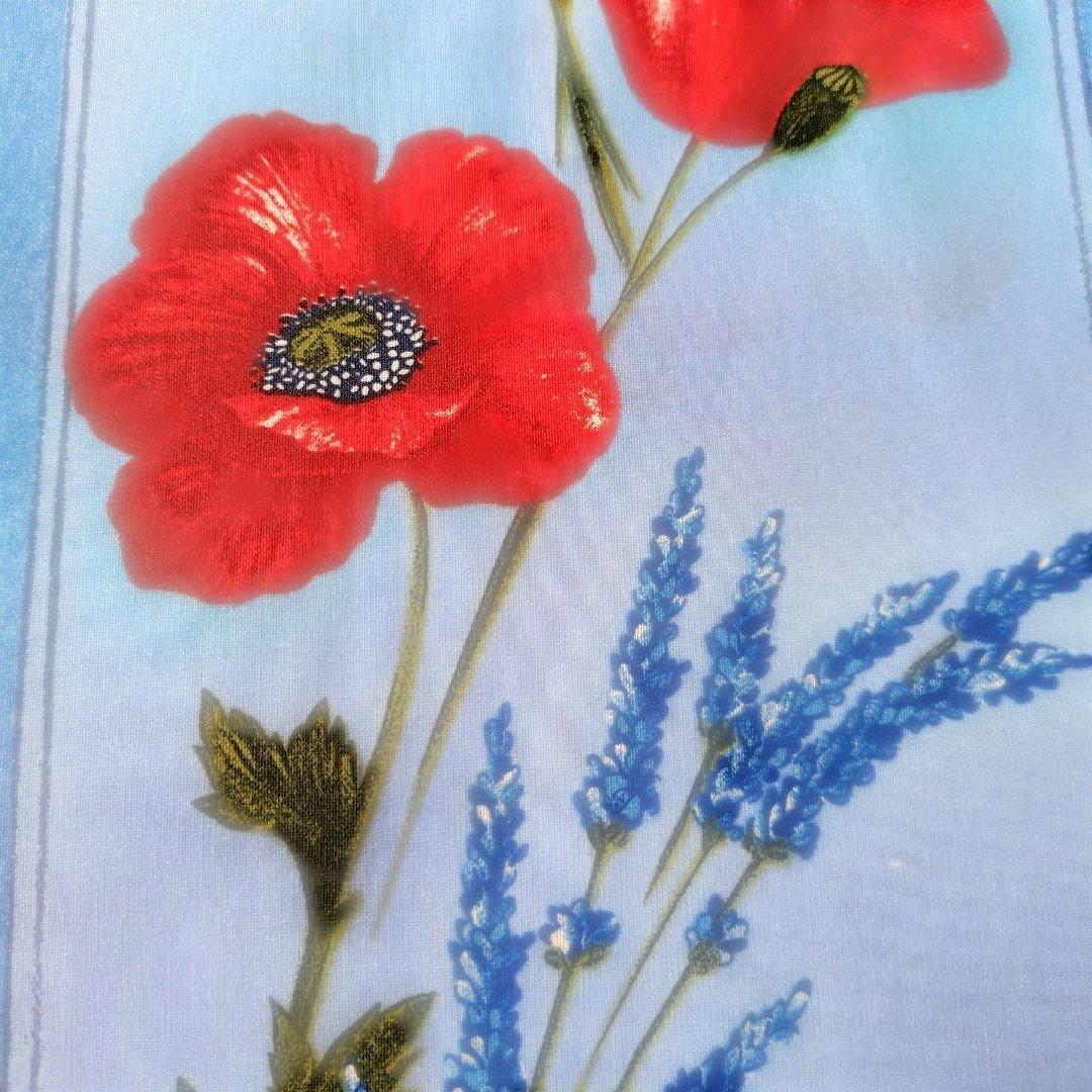 南仏プロバンスプリントテーブルクロス「ポピーとラベンダーブルー」