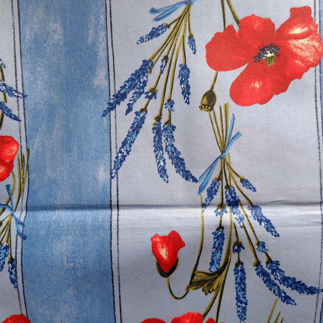 南仏プロバンスプリントテーブルクロス「ポピーとラベンダーブルー」