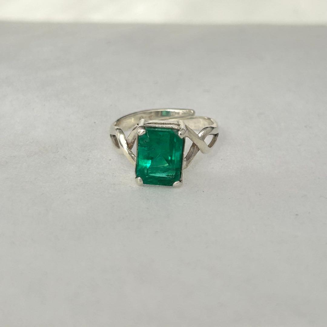 天然エメラルド リング SV925 フリーサイズ 15号 大粒 一点物