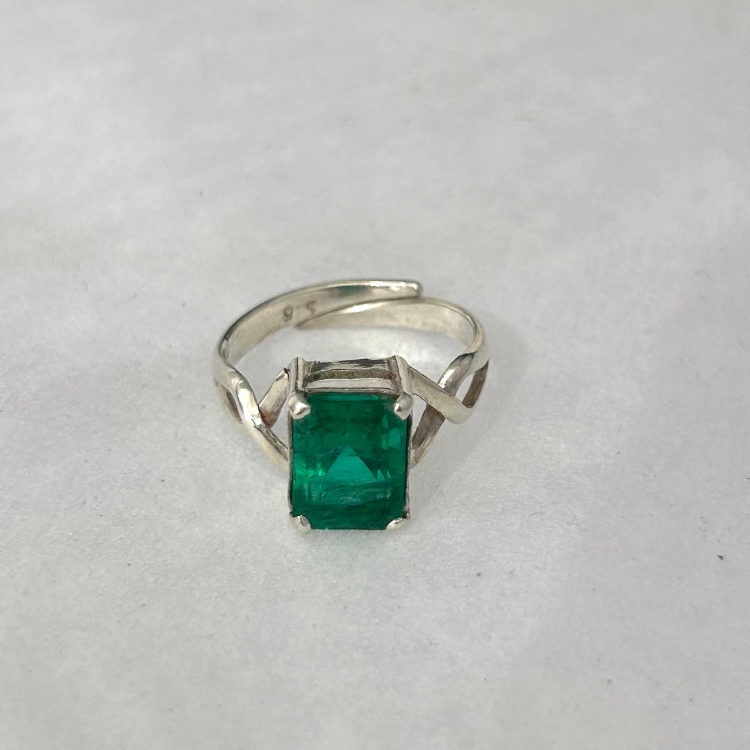 天然エメラルド リング SV925 フリーサイズ 15号 大粒 一点物