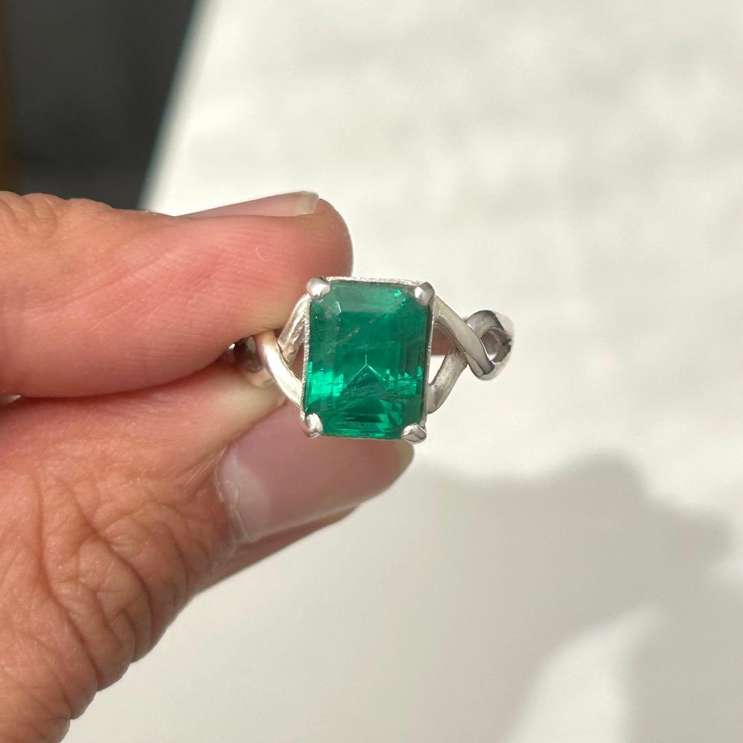 天然エメラルド リング SV925 フリーサイズ 15号 大粒 一点物