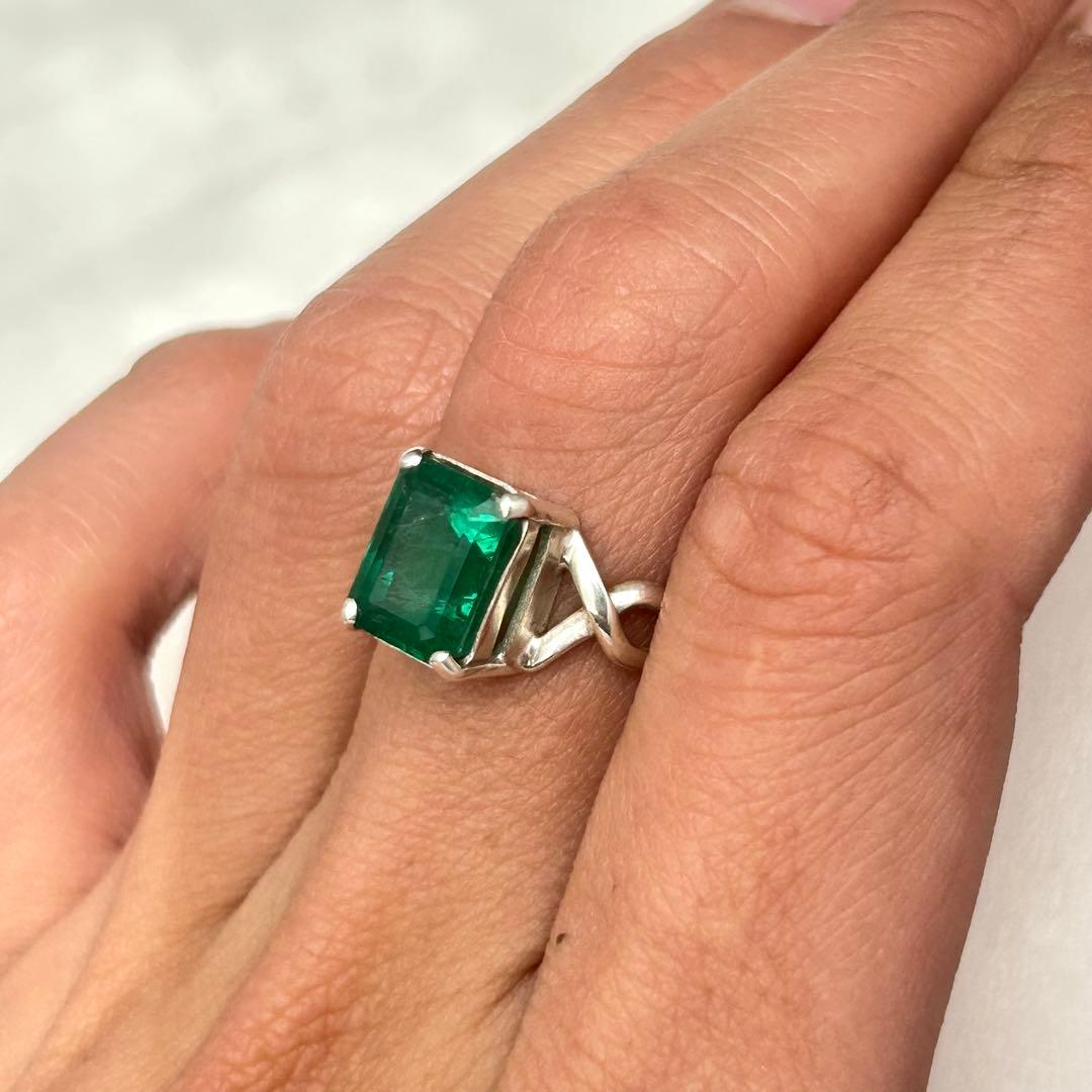 天然エメラルド リング SV925 フリーサイズ 15号 大粒 一点物