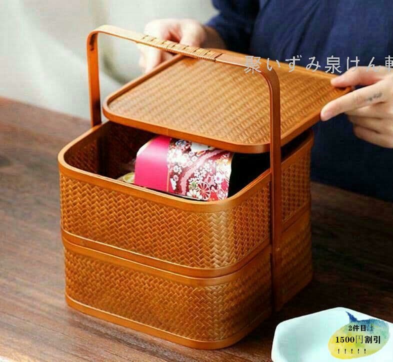 民芸職人手作り 竹の編 弁当かご ピクニックのかご プレゼントバスケット0d