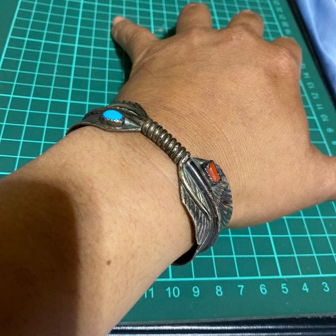インディアンジュエリー　羽　ターコイズ　925 バングル　ブレスレット