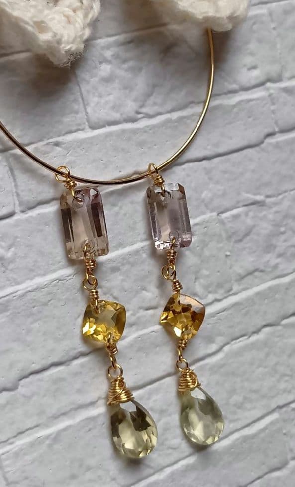 696　宝石質アメトリン・シトリン・レモンクォーツのピアスorチャーム