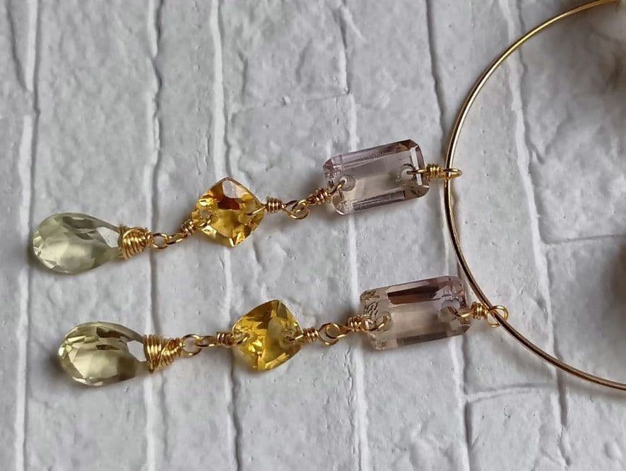 696　宝石質アメトリン・シトリン・レモンクォーツのピアスorチャーム
