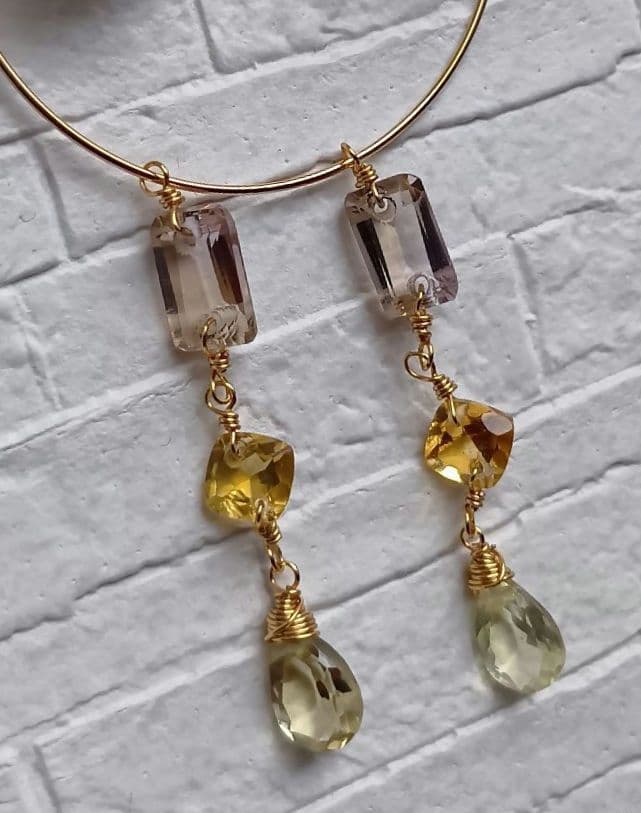 696　宝石質アメトリン・シトリン・レモンクォーツのピアスorチャーム