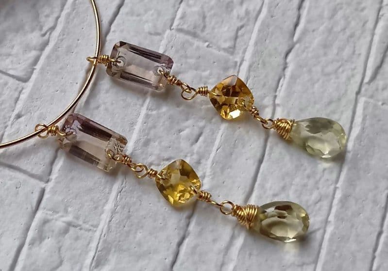 696　宝石質アメトリン・シトリン・レモンクォーツのピアスorチャーム