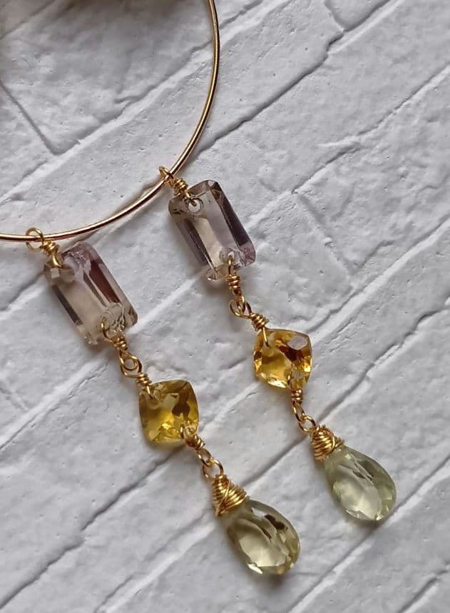 696　宝石質アメトリン・シトリン・レモンクォーツのピアスorチャーム