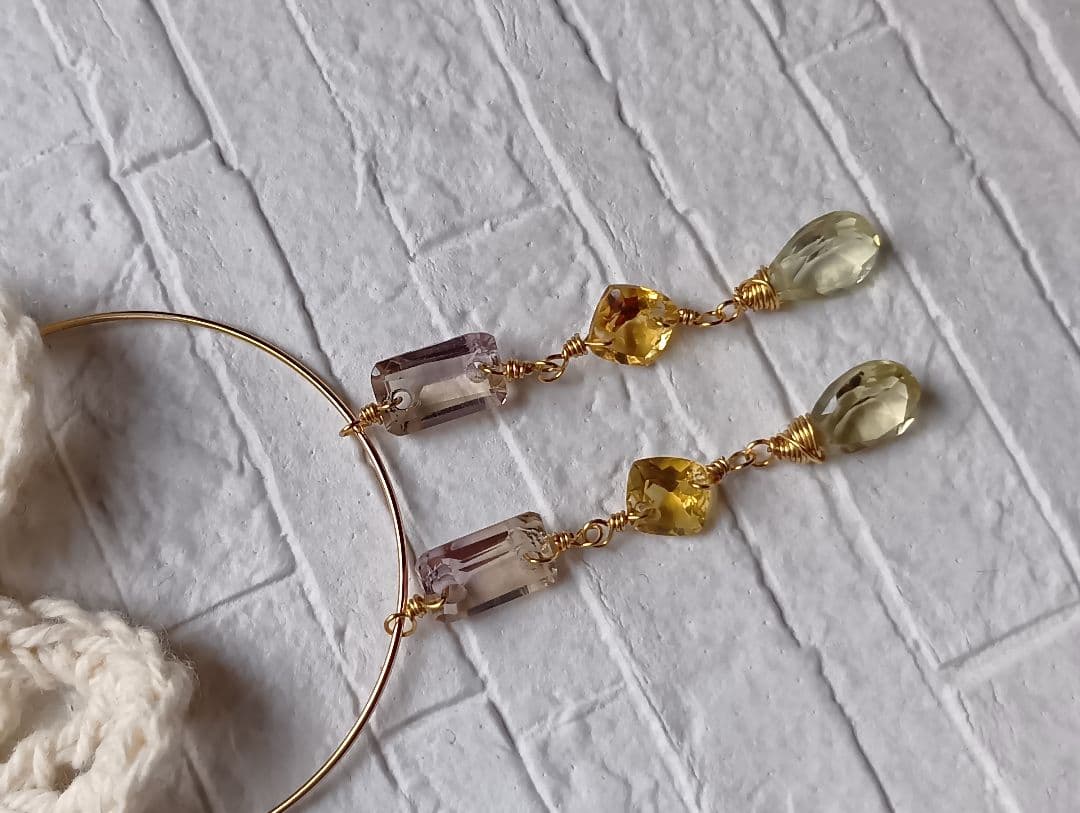 696　宝石質アメトリン・シトリン・レモンクォーツのピアスorチャーム