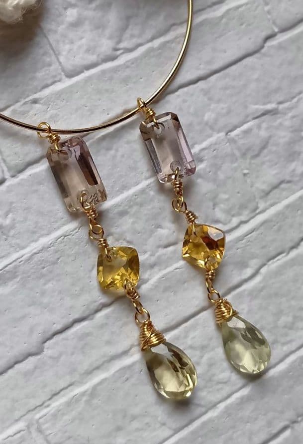 696　宝石質アメトリン・シトリン・レモンクォーツのピアスorチャーム