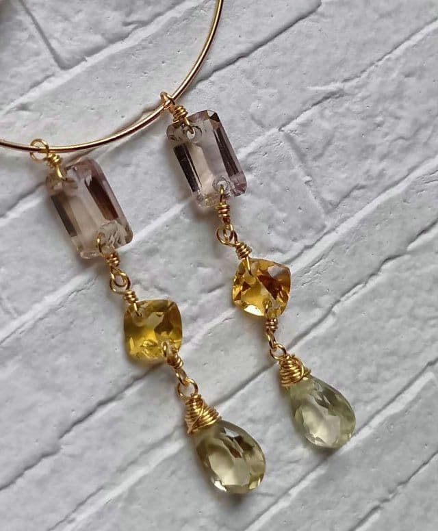 696　宝石質アメトリン・シトリン・レモンクォーツのピアスorチャーム
