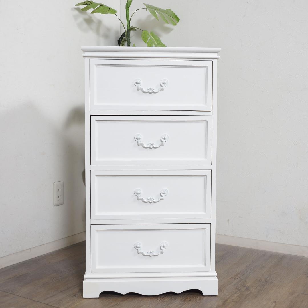 【新品】新生活応援！大人可愛い ホワイトチェスト 4段 アンティーク調 桐家具