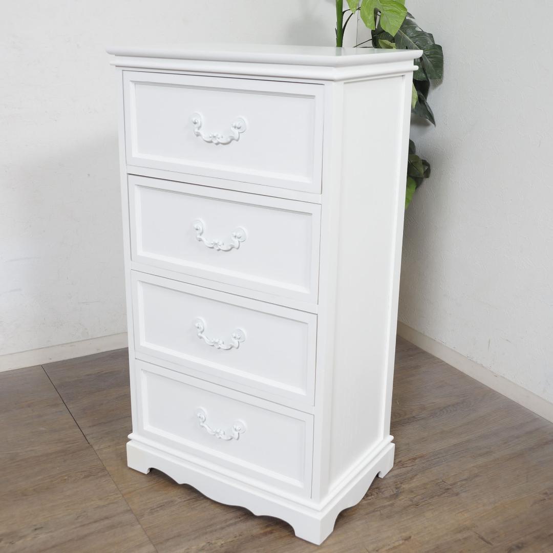 【新品】新生活応援！大人可愛い ホワイトチェスト 4段 アンティーク調 桐家具