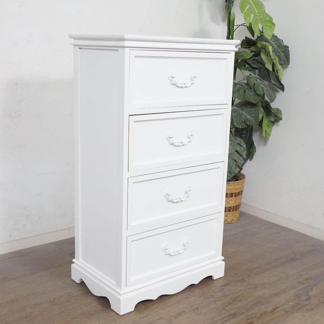 【新品】新生活応援！大人可愛い ホワイトチェスト 4段 アンティーク調 桐家具