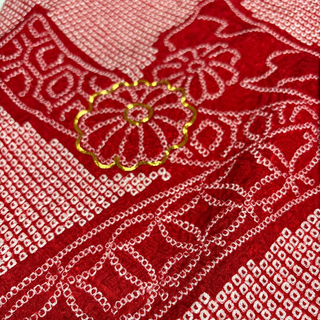 着物セット　３歳　総絞り　七五三　着物　被布　赤色　金駒刺繍　美品