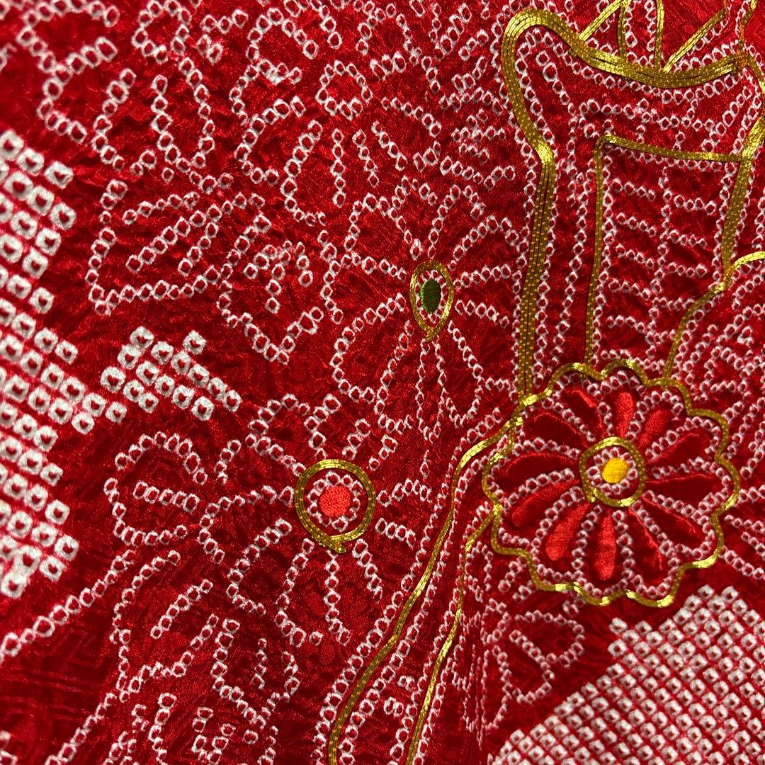 着物セット　３歳　総絞り　七五三　着物　被布　赤色　金駒刺繍　美品
