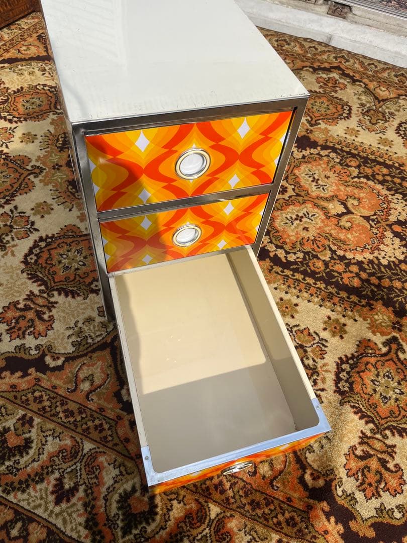 レトロポップ 収納ケース インテリア 当時物 昭和レトロ オレンジ 3段ケース