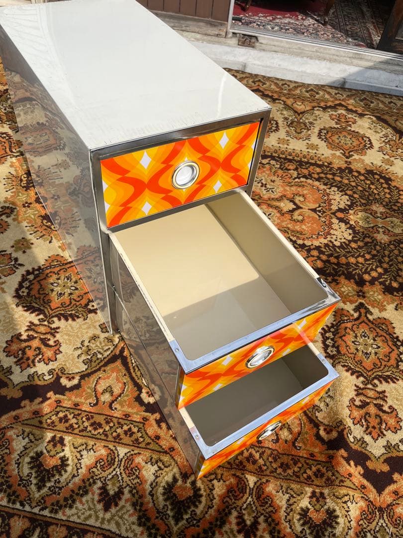 レトロポップ 収納ケース インテリア 当時物 昭和レトロ オレンジ 3段ケース