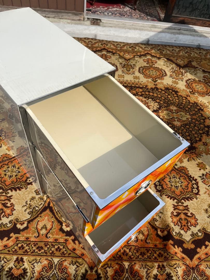 レトロポップ 収納ケース インテリア 当時物 昭和レトロ オレンジ 3段ケース