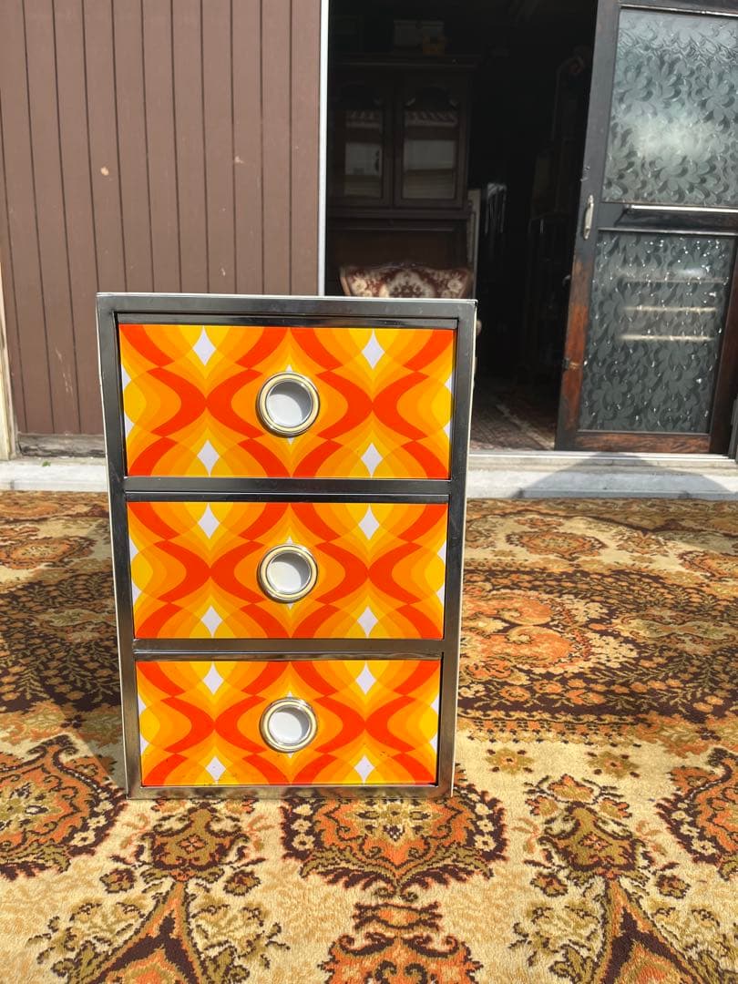 レトロポップ 収納ケース インテリア 当時物 昭和レトロ オレンジ 3段ケース