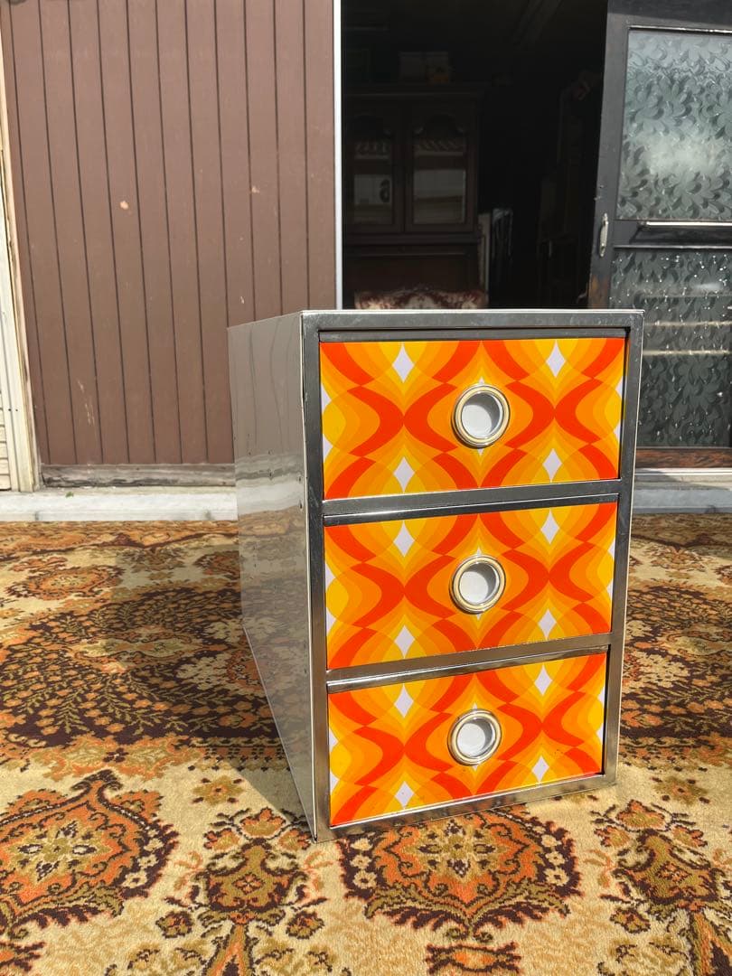 レトロポップ 収納ケース インテリア 当時物 昭和レトロ オレンジ 3段ケース