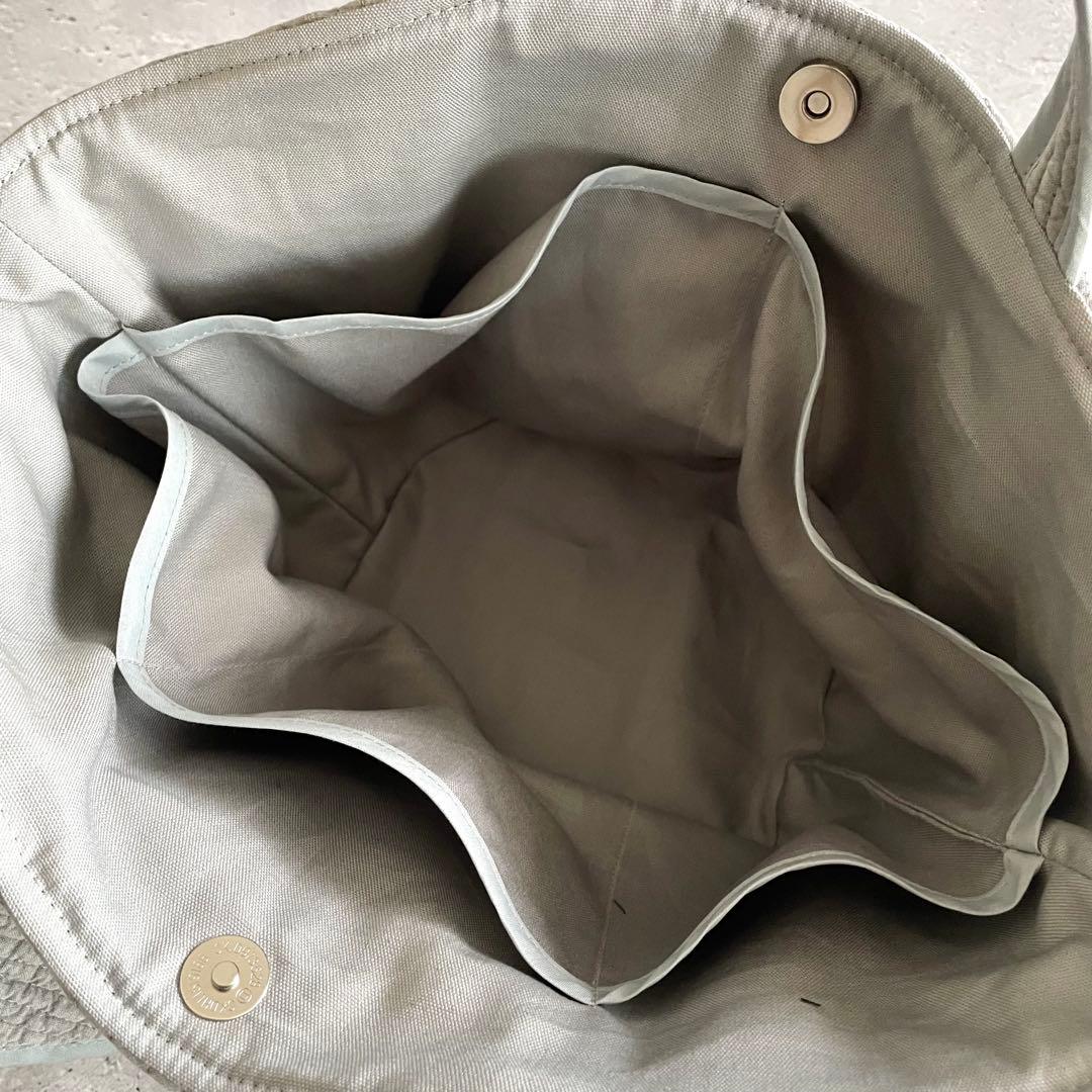 フリル付き丸底マルシェバッグ　ヌビバッグ　裏地付き　グレー　ハンドメイド