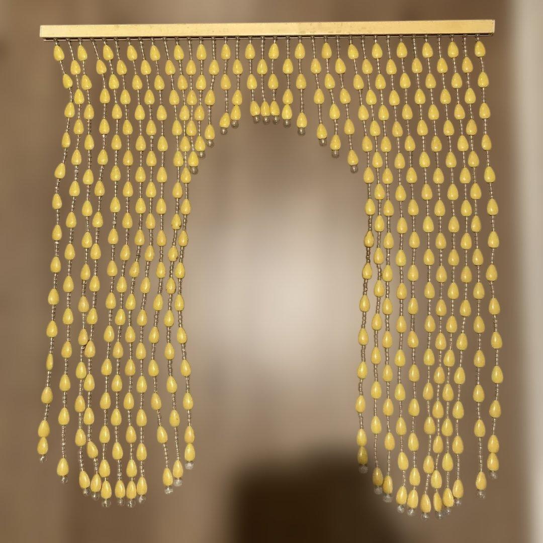 レトロポップ　ビーズカーテン　ビーズのれん　ビーズ暖簾　イエロー/黄色　当時物
