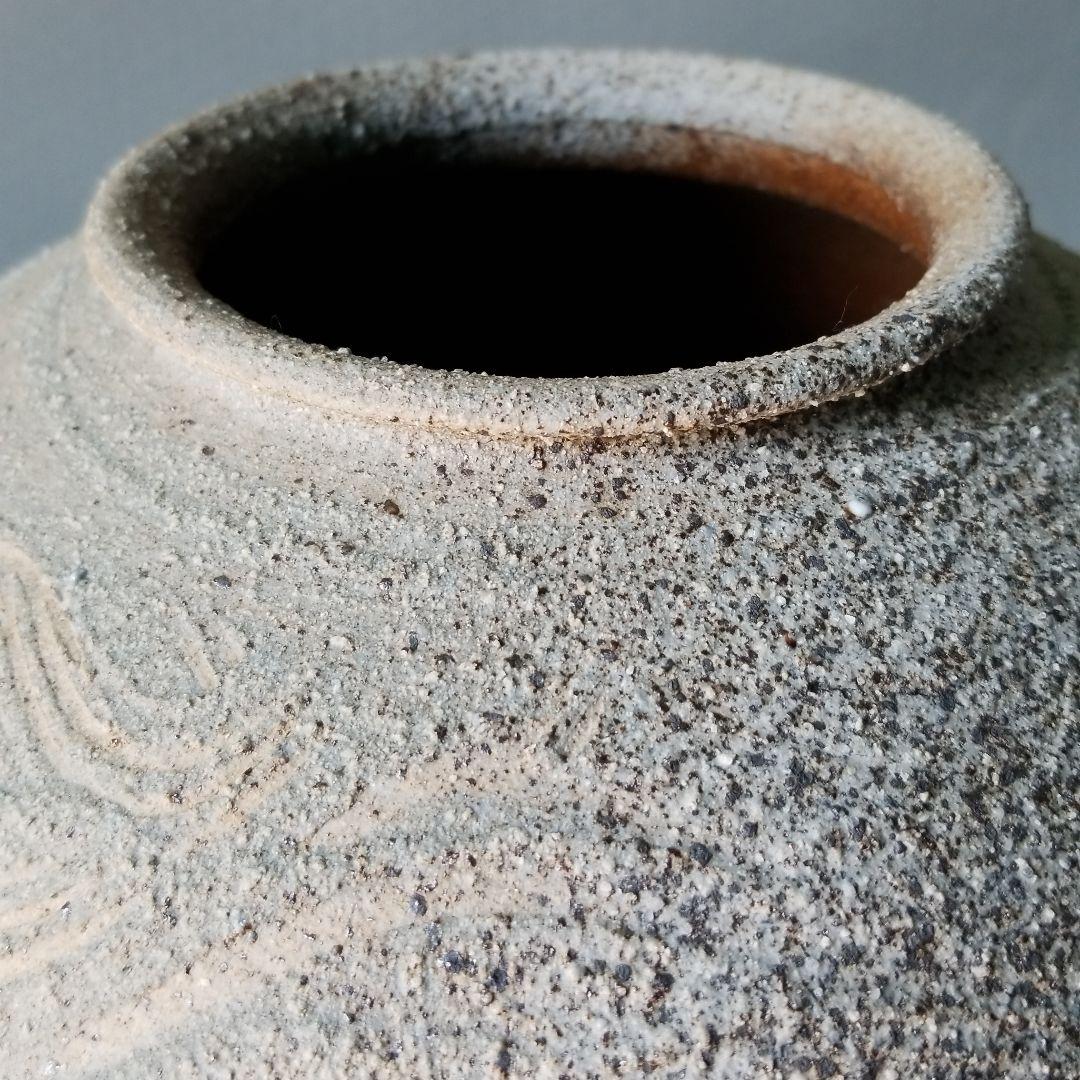 信楽焼 花瓶 花入れ 青窯肌クシ目 直径２２cm