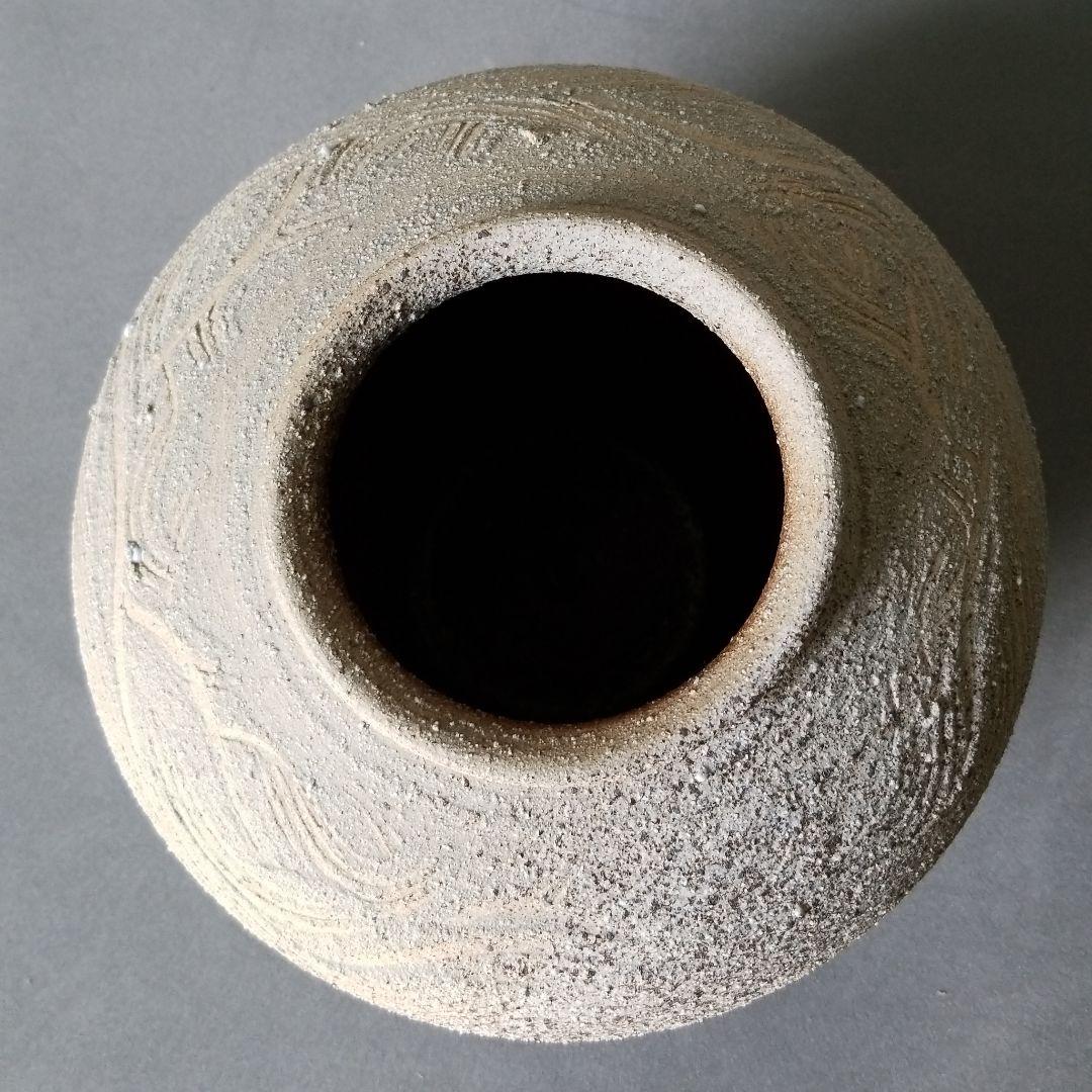信楽焼 花瓶 花入れ 青窯肌クシ目 直径２２cm