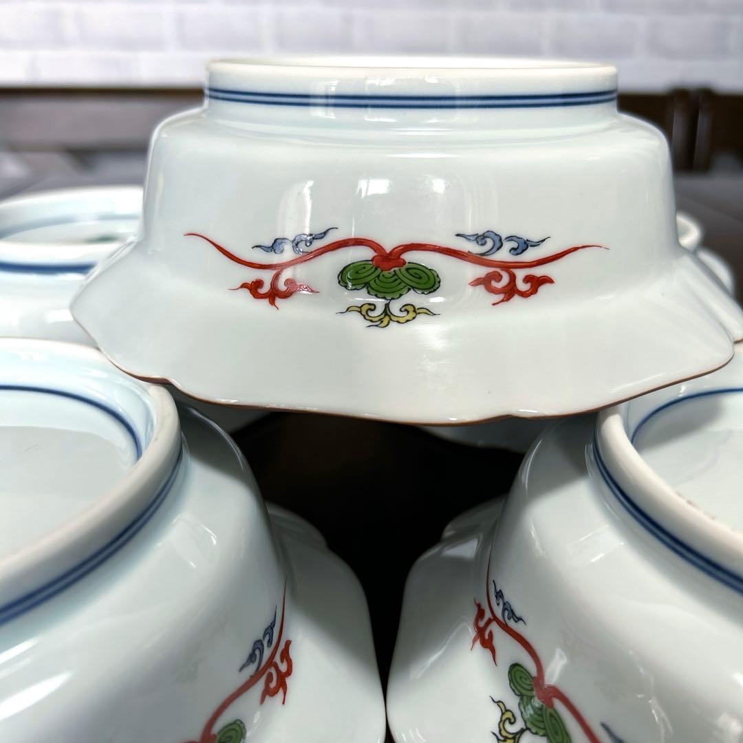 [希少] 未使用　有田焼　幸楽窯　八角　深皿　中鉢　色彩唐人図　5客セット　美品