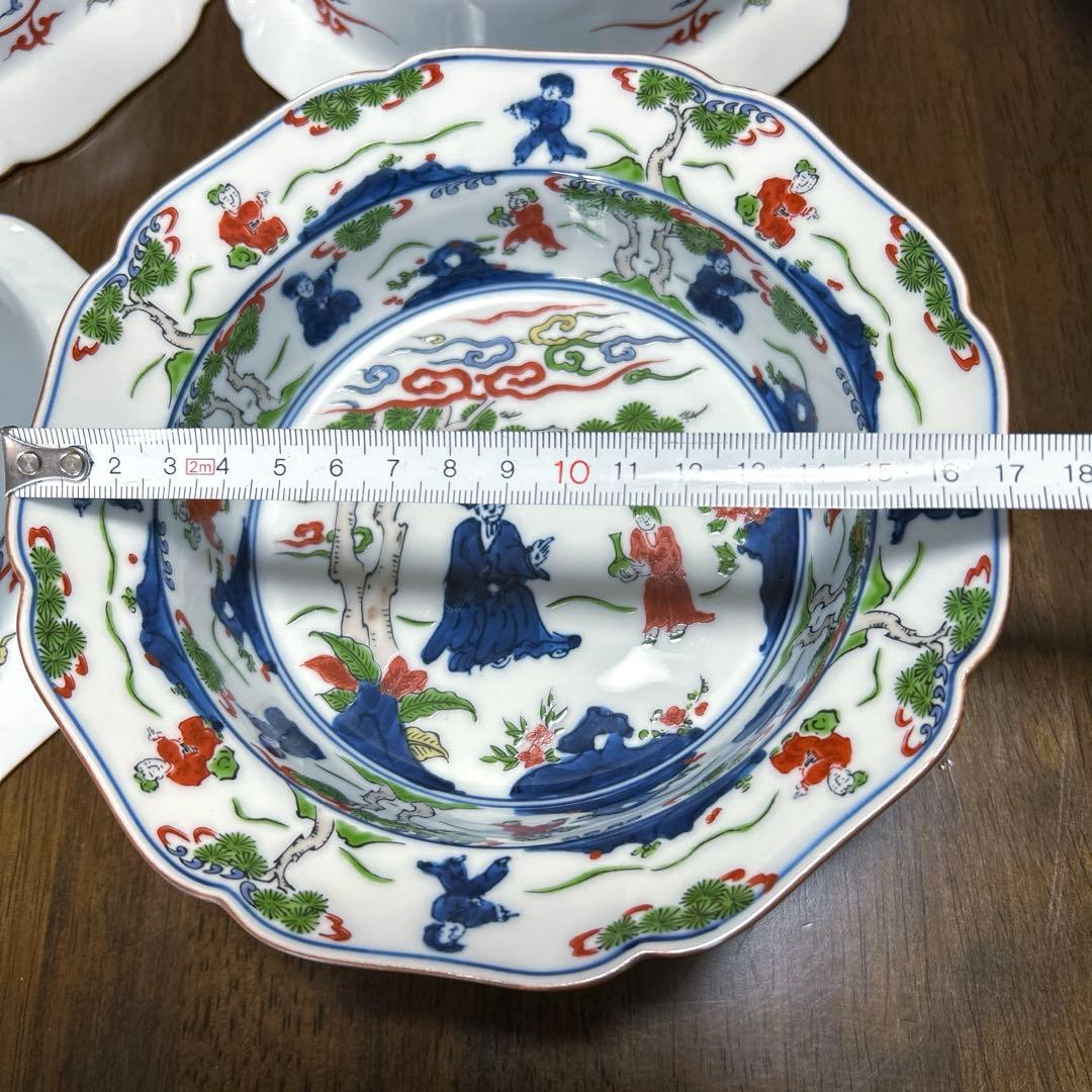 [希少] 未使用　有田焼　幸楽窯　八角　深皿　中鉢　色彩唐人図　5客セット　美品