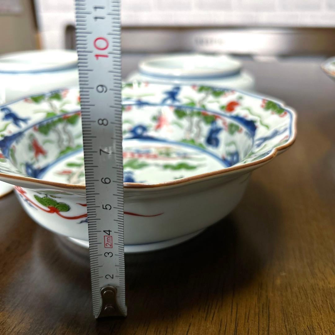 [希少] 未使用　有田焼　幸楽窯　八角　深皿　中鉢　色彩唐人図　5客セット　美品