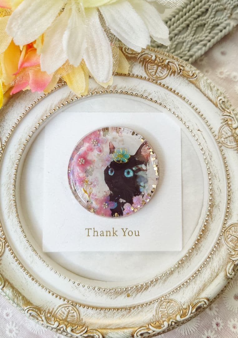 レジン　猫　ヘアゴム　ブローチ　ポニーフック　No.479