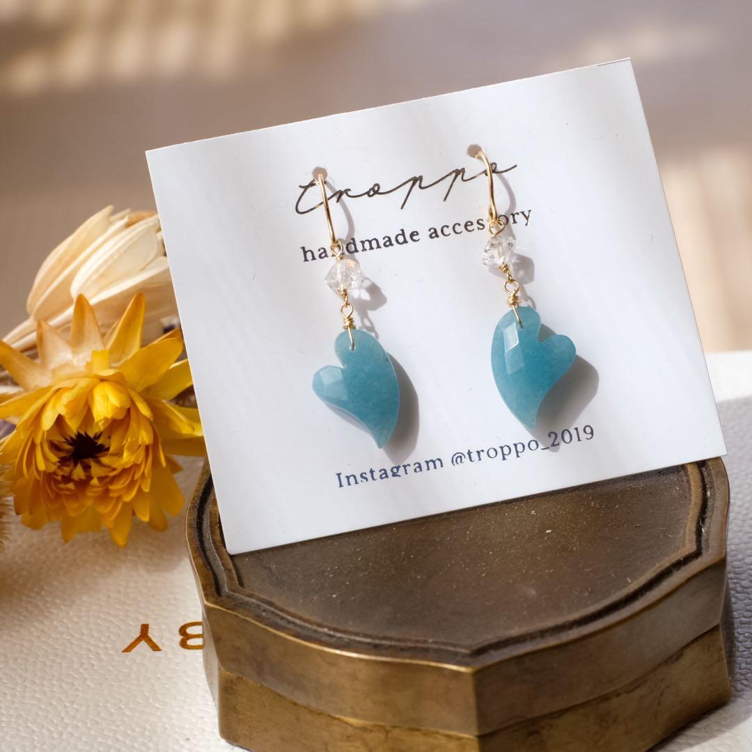 14kgfトロレアイトハート・ハーキマーダイヤモンドピアス/イヤリング