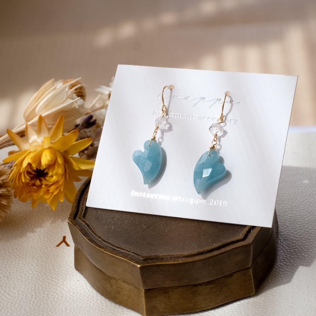 14kgfトロレアイトハート・ハーキマーダイヤモンドピアス/イヤリング