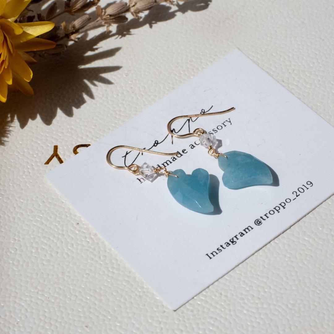 14kgfトロレアイトハート・ハーキマーダイヤモンドピアス/イヤリング